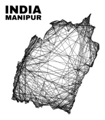 Wire frame irregular mesh Manipur State map. Abstract lines are combined into Manipur State map. Wire frame flat network in vector format.