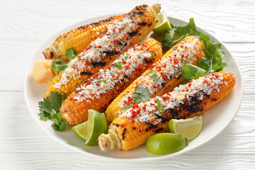 Elote, Grilled Mexican Street Corn on a plate