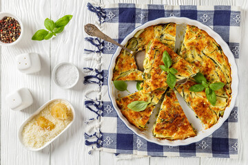 Scarpaccia, italian zucchini tart in a baking dish