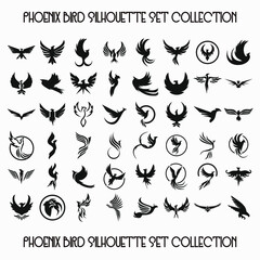 Phoenix Bird Icon Logo Tato Silhouette Set Collection - obrazy, fototapety, plakaty