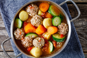hot mexican meatball vegetable soup, top view