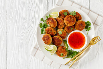 Tod man pla, thai fish cakes on a plate