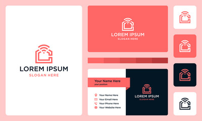 Naklejka premium home logo with letter c connected and signal. icons for technology, building, construction, and internet businesses. Premium Vectors. business card.