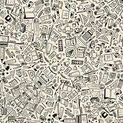 Seamless pattern with various school supplies
