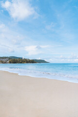 Beautiful summer on the beach with clear blue sky white sand. Kata Beach , Phuket , Thailand after COVID-19