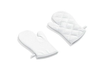 Blank white oven mitt mockup front and back, side view