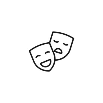 Line icon of theatrical masks with glad and sad face impressions
