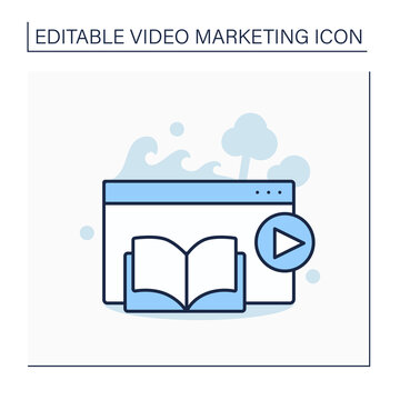 Narrative video line icon. Video clip include classic storytelling elements, characters, sequence of events.Moving image.Video marketing concept. Isolated vector illustration. Editable stroke