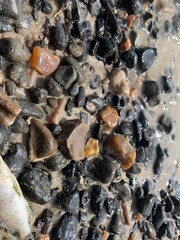 shiny orange stones (amber or simbircite) on the banks of the Volga river