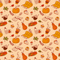Autumn seamles pattern, cozy objects