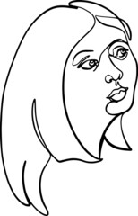 Minimalist portrait of woman face, abstract, modern continuous line art. Art vector design illustration.
