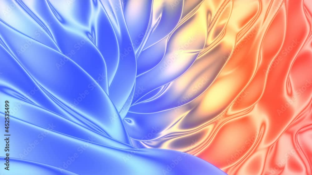 Poster modern metallic texture with colored waves. 3d rendering loop animation 4k uhd