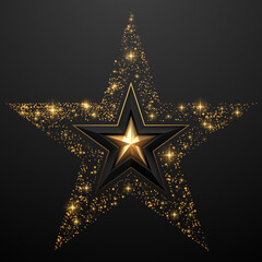 Obraz premium Black and gold star shape with sparks effect
