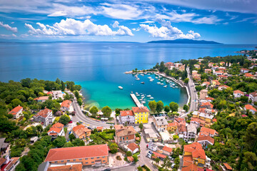 Fototapeta premium Icici village beach and waterfront in Opatija riviera aerial view