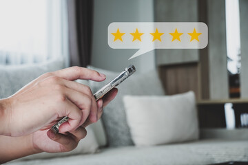 Customer review good rating concept, customer review by five star feedback, positive feedback.