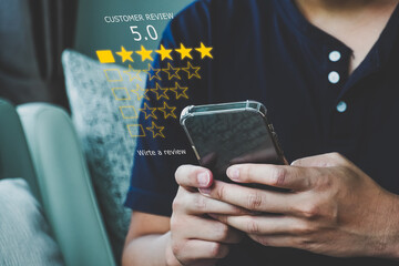 Customer review good rating concept, customer review by five star feedback, positive feedback.