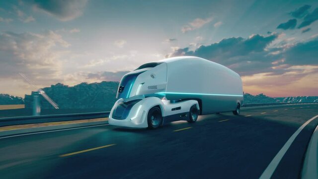 autonomous futuristic electric truck on a highway 