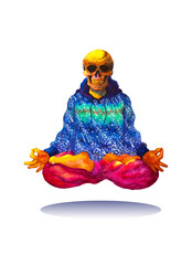 sugar skull dead human meditate mind mental health yoga chakra spiritual healing watercolor painting illustration design