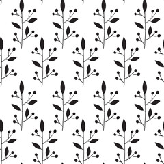 Seamless pattern. Vector illustration of branches with leaves and berries.