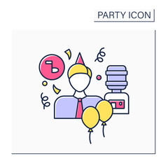 Office party color icon. Party for all people in company, department. Birthday celebration with colleagues and staff. Celebrating concept. Isolated vector illustration