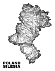 Net irregular mesh Silesian Voivodeship map. Abstract lines form Silesian Voivodeship map. Linear carcass flat net in vector format. - obrazy, fototapety, plakaty