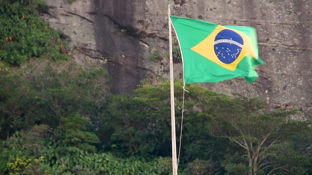 Flag of Brazil outdoors in Rio de Janeiro, Brazil.