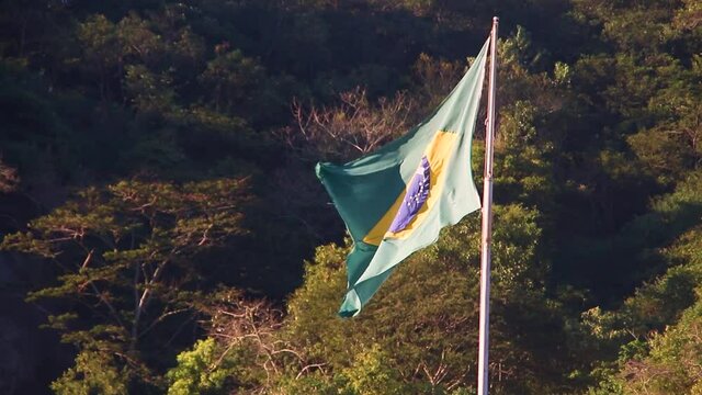 Flag of Brazil outdoors in Rio de Janeiro, Brazil.