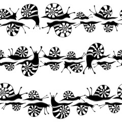 Black and white seamless pattern with snails
