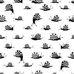Black and white seamless pattern with snails