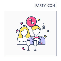 Wedding party color icon. Wedding ceremony.Bride, groom, and attendants. Party for friends and relatives. Celebrating concept. Isolated vector illustration