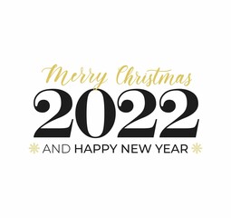 Merry Christmas and Happy New Year typography greeting card with lettering and snowflakes. 2022 New Year design template for poster, banner, print etc. Vector flat style illustration