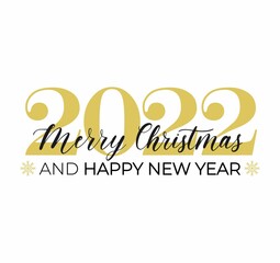 Merry Christmas and Happy New Year typography greeting card with lettering and snowflakes. 2022 New Year design template for poster, banner, print etc. Vector flat style illustration
