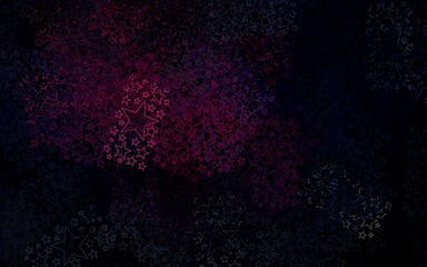 Dark Pink, Red vector background with colored stars.