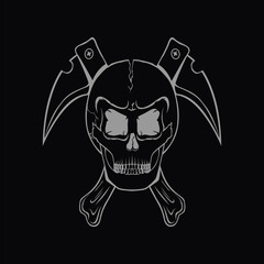 cráneo con dos hoces estilo blackwork