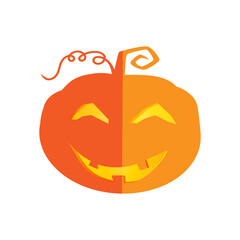Vector illustration of a large laughing pumpkin made of paper with glowing eyes. Decoration for Halloween and holiday banners and invitations