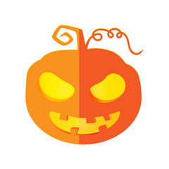 Vector illustration of a large spooky paper pumpkin with glowing eyes. Decoration for Halloween and holiday banners and invitations