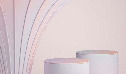 Natural beauty podium and abstract background. Pastel blue and coral colors scene. Trendy 3d render for social media banners, promotion, cosmetic product show.