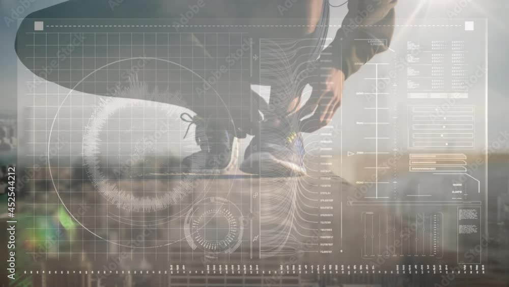 Aufkleber animation of data processing over fit man running
