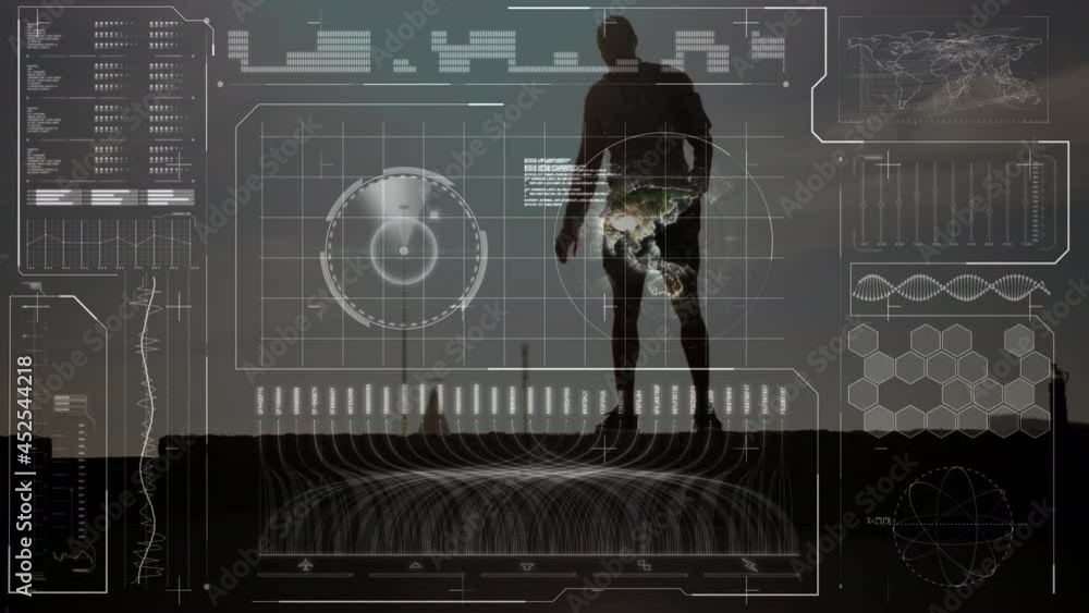 Poster animation of data processing over fit man stretching