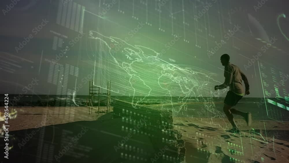 Poster animation of data processing over fit man running