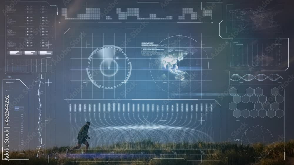 Poster animation of data processing over fit man running