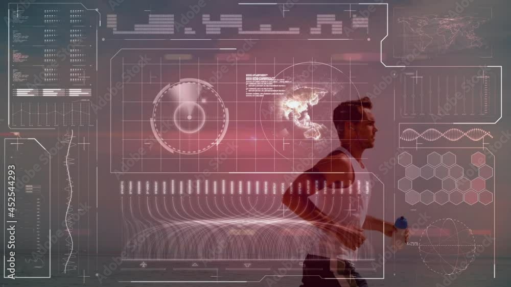 Poster animation of data processing over fit man running