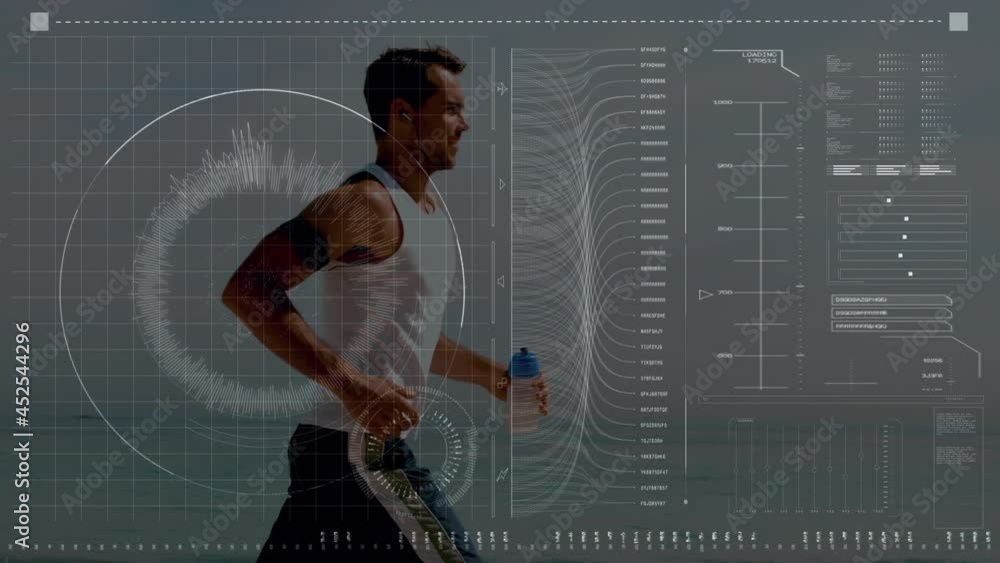 Poster animation of data processing over fit man running