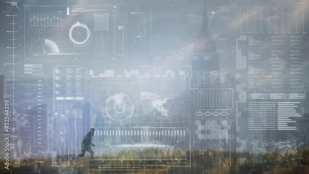 Aufkleber animation of data processing over fit man running