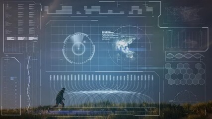 Animation of data processing over fit man running