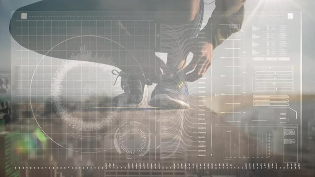 Animation of data processing over fit man running