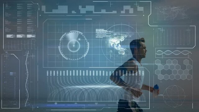 Animation of data processing over fit man running