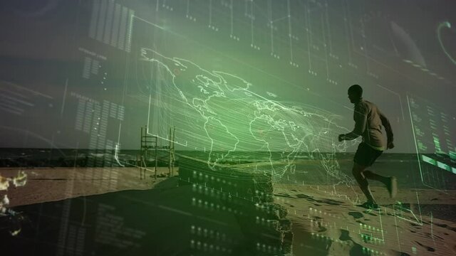Animation of data processing over fit man running