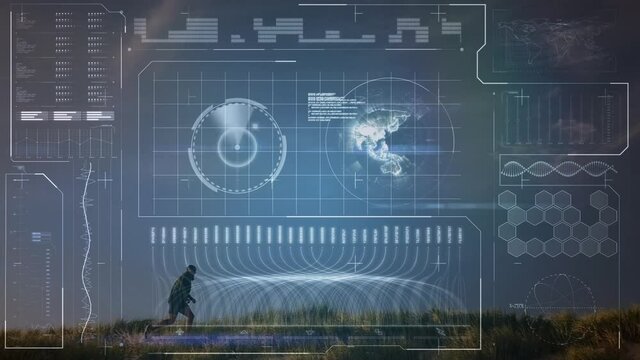 Animation of data processing over fit man running