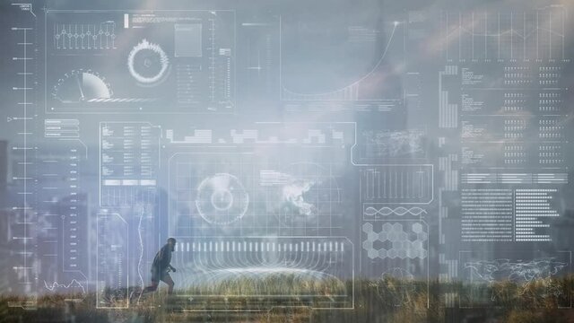 Animation of data processing over fit man running